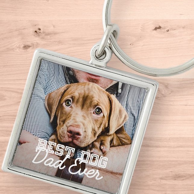 Best Dog Dad Ever Modern Custom Pet Photo Key Ring (Creator Uploaded)