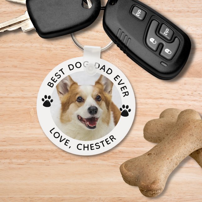 BEST DOG DAD EVER Paw Print 2 Photos Key Ring (Creator Uploaded)