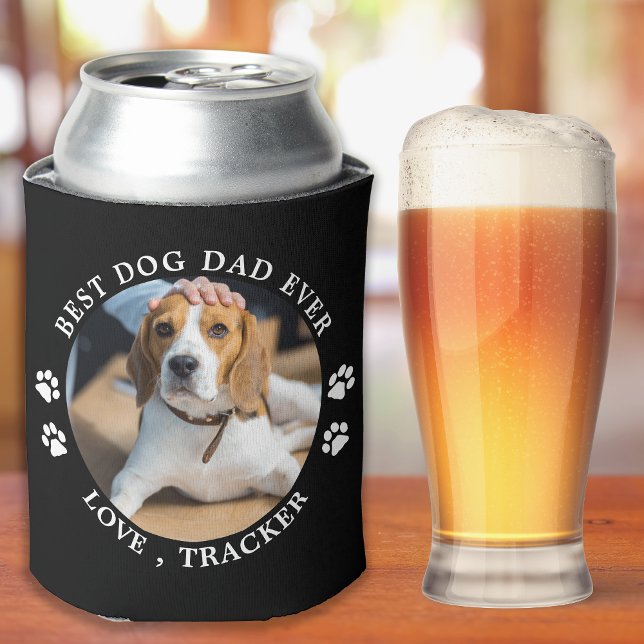 Best Dog Dad Ever Paw Prints Custom Cute Pet Photo Can Cooler (Creator Uploaded)