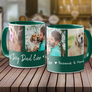 Best Dog Dad Ever Pet 3 Photo Collage Green Mug