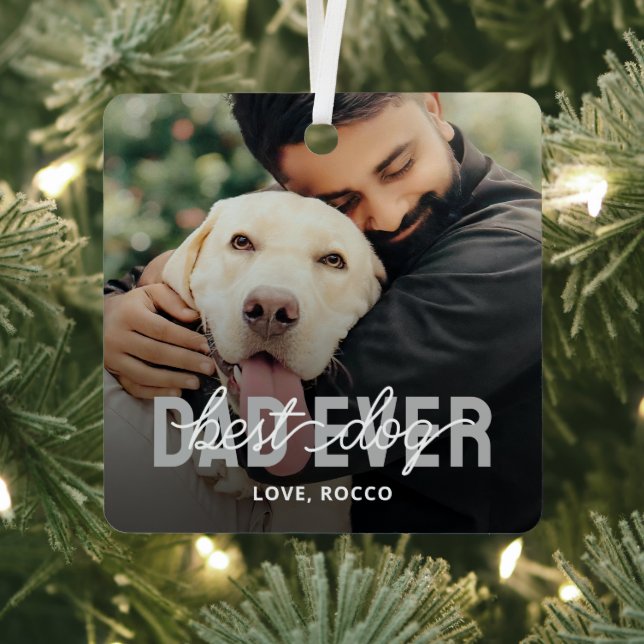 Best Dog Dad Ever Pet Photo Metal Tree Decoration (Insitu)