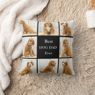 Best Dog Dad Ever Photo Collage black Cushion