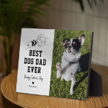 Best Dog Dad Ever Photo Fathers Day Plaque<br><div class="desc">Simple dog owner photo plaque featuring a photo of their pet, a line drawing of a dogs paw fist pumping their owners hand, the title 'BEST DOG DAD EVER' in a modern bold font, the saying 'happy fathers day', a cute heart, and the pets name. A perfect gift to show...</div>