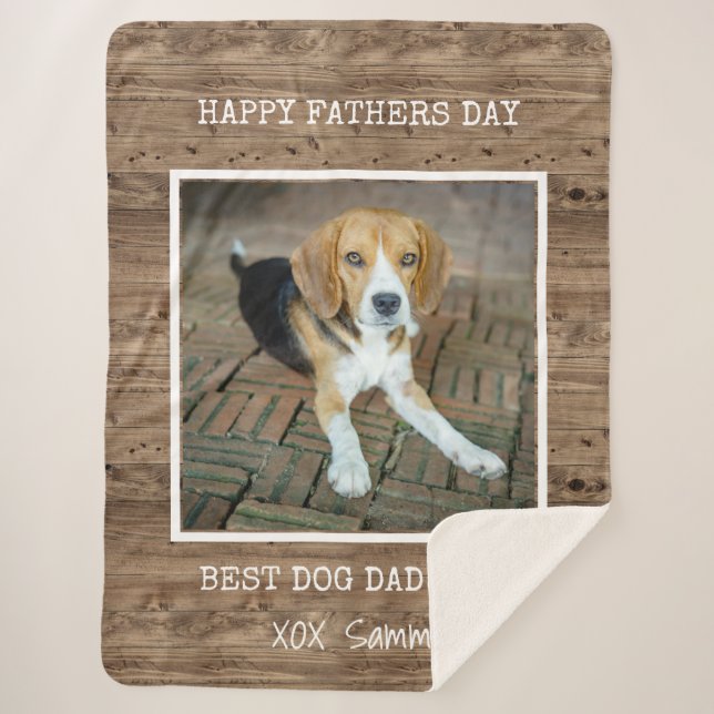 Best Dog Dad Ever Photo Happy  Father's Day Sherpa Blanket (Front)