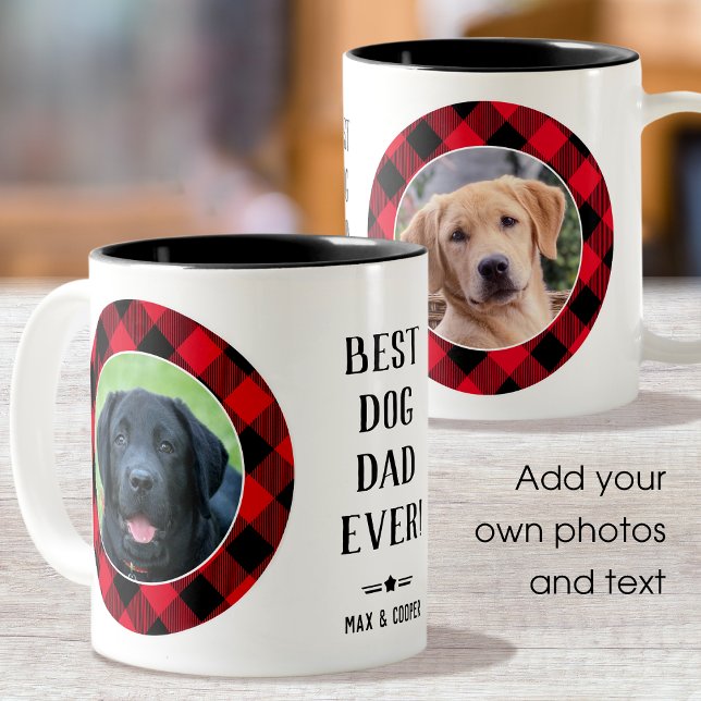  Best Dog Dad Ever Photo Name Red Two-Tone Coffee Mug (Creator Uploaded)