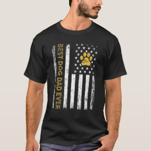 Best Dog Dad Ever Retro American Flag Pet Dog T-Shirt