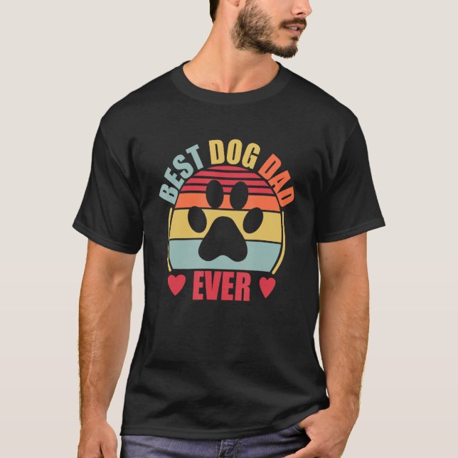 Best Dog Dad Ever  Retro Dog Paw T-Shirt (Front)