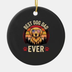 Best Dog Dad Ever Retro Golden Retriever Ceramic Ornament