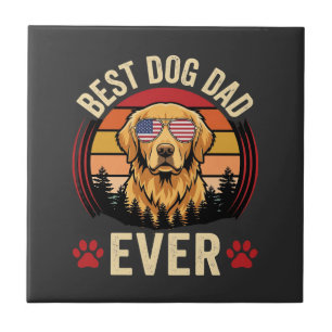 Best Dog Dad Ever Retro Golden Retriever Ceramic Tile