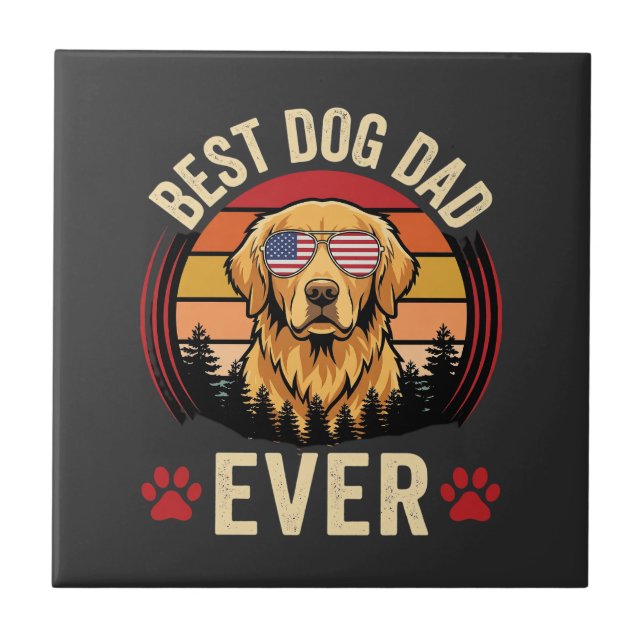 Best Dog Dad Ever Retro Golden Retriever Ceramic Tile (Front)