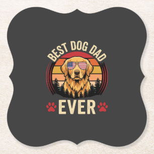 Best Dog Dad Ever Retro Golden Retriever Paper Coaster