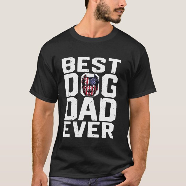 Best Dog Dad Ever Retro Pitbull US Flag Tee For Be (Front)