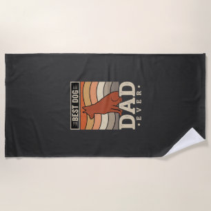 Best Dog Dad Ever Retro Silhouette Beach Towel