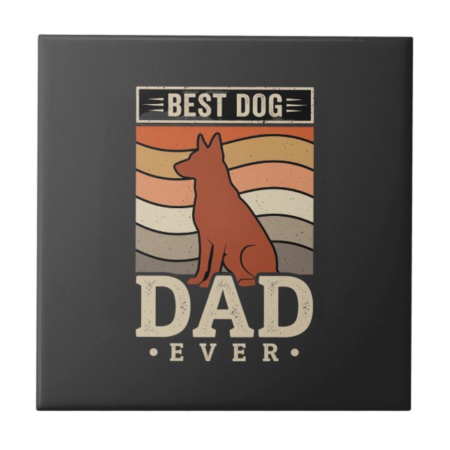 Best Dog Dad Ever Retro Silhouette Ceramic Tile (Front)