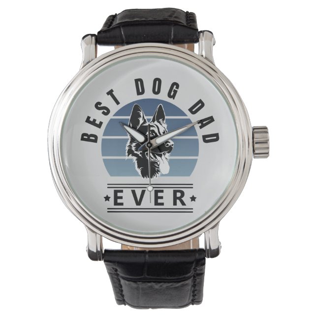 Best Dog Dad Ever Retro Sunset Watch (Front)