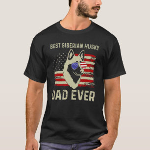 Best Dog Dad Ever Usa Flag Dad Joke Siberian Husky T-Shirt