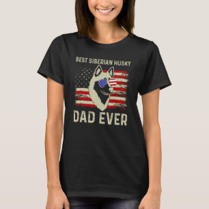 Best Dog Dad Ever Usa Flag Dad Joke Siberian Husky T-Shirt