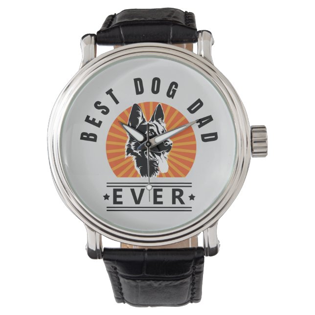 Best Dog Dad Ever Vintage Sunburst Watch (Front)
