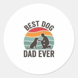 Best Dog Dad Ever Vintage Sunset Dog Lover Design_ Classic Round Sticker