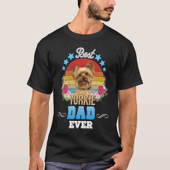 Best Dog Dad Ever Yorkie Floral Retro Father Day L T-Shirt (Front)