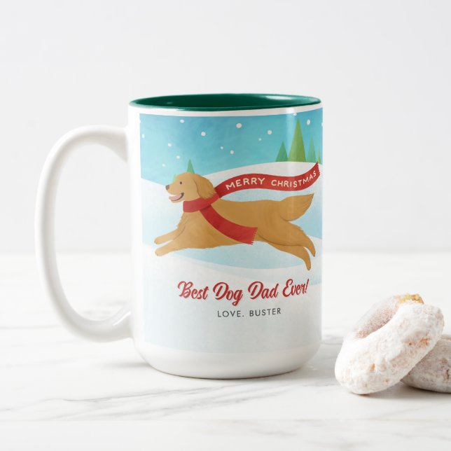 Best Dog Dad Golden Retriever Snowy Christmas Mug (With Donut)
