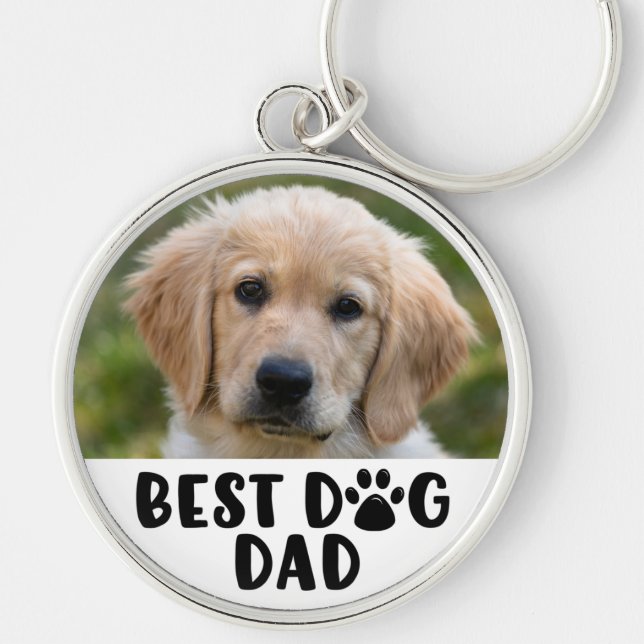 BEST DOG DAD Paw Print Photo Personalised Key Ring (Front)