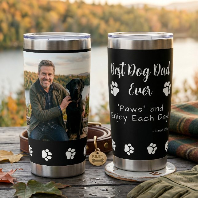 Best Dog Dad Paws Pet Black Photo Coffee Insulated Tumbler (Creator Uploaded)