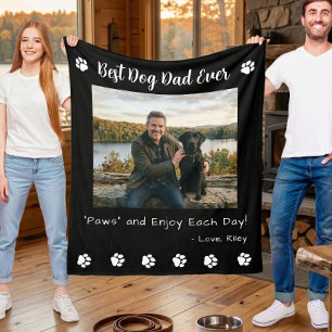 Best Dog Dad Paws Pet Black Photo Fleece Blanket