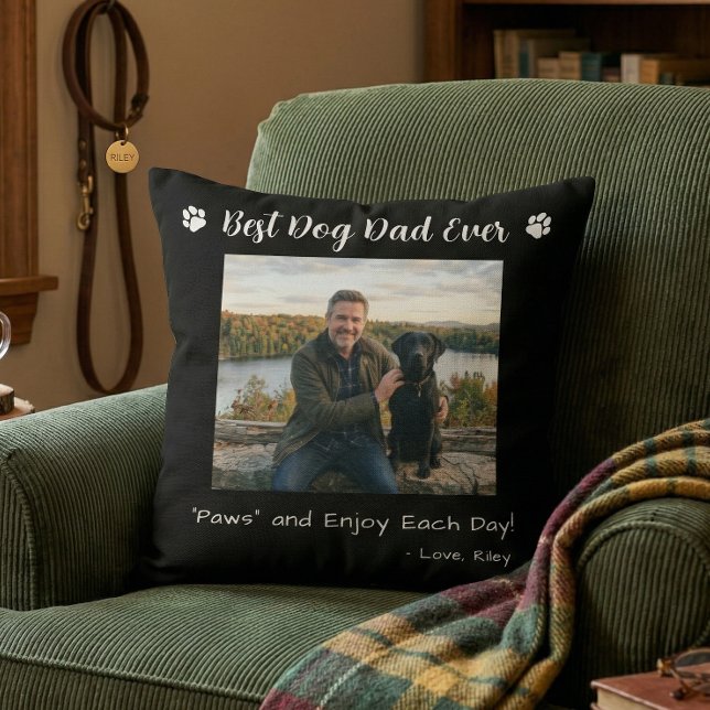 Best Dog Dad Paws Pet Photo Black Cushion (Creator Uploaded)