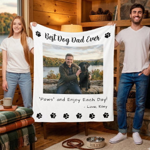 Best Dog Dad Paws Pet White Photo Fleece Blanket