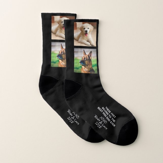Best Dog Dad Personalised 2 Photos Black Socks (Pair)