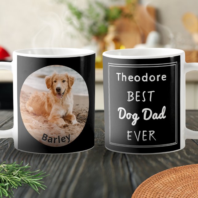 Best Dog Dad Personalised Pet Photo Name Coffee Mug (A customizable mug with pet photo and name, and the name of the 'Best Dog Dad Ever')