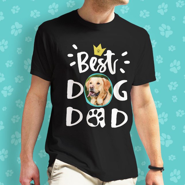 Best Dog Dad Pet Photo Paw Print White Text Fun T-Shirt (Creator Uploaded)