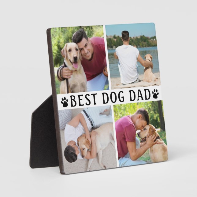 BEST DOG DAD Photo Collage Paw Print Plaque (Front)