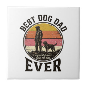 Best Dog Dad Vintage Sunset Vector Design_1 Ceramic Tile