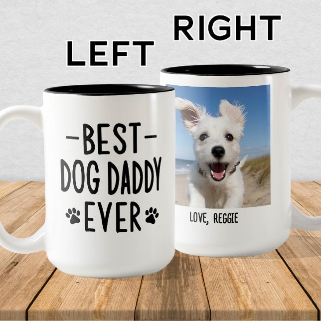 Best Dog Daddy Ever Custom Dog Dad Photo Two-Tone Coffee Mug (Creator Uploaded)