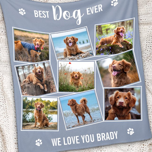 Best Dog Ever Custom Grey Photo Collage Fleece Blanket (Creator Uploaded)