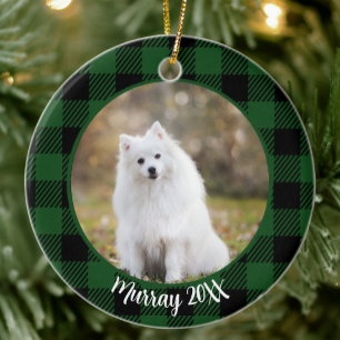 Best Dog Ever Custom Name Green Christmas  Ceramic Ornament