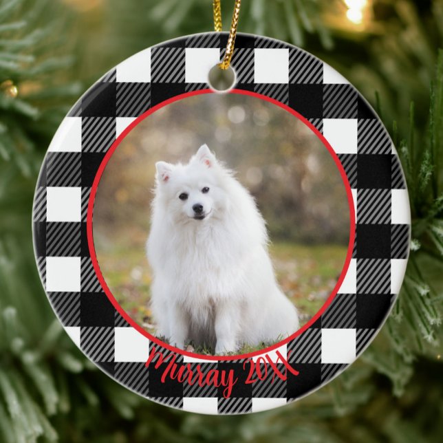 Best Dog Ever Custom Name Plaid Christmas  Ceramic Ornament (Creator Uploaded)
