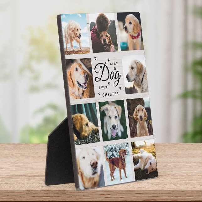 Best Dog Ever Farmhouse Rustic Photo Collage Paw Plaque (Creator Uploaded)