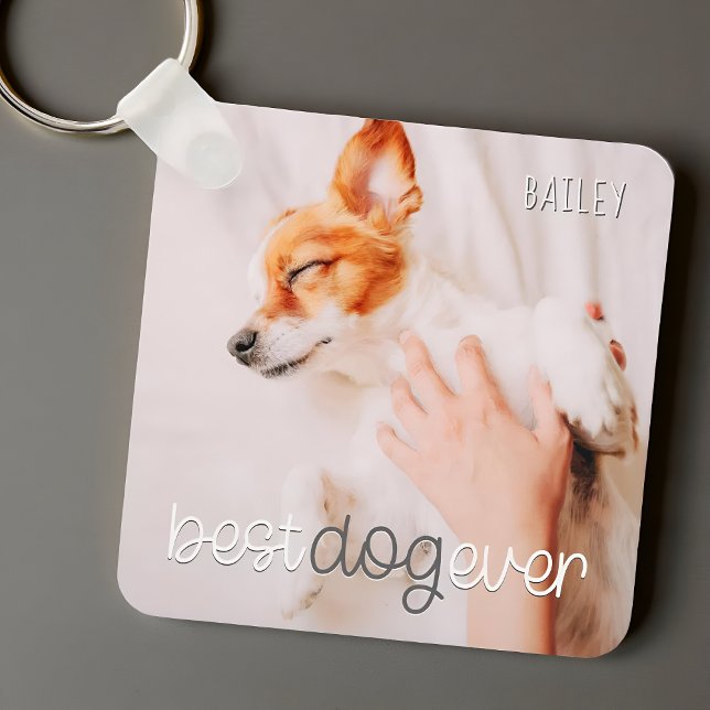 Best Dog Ever Modern Playful Simple Chic Pet Photo Key Ring (Creator Uploaded)