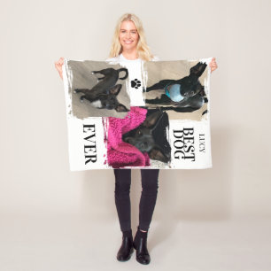 Best Dog Ever Paw Print Three Photo Personalised Fleece Blanket