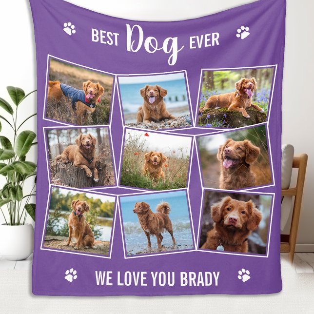 Best DOG Ever Personalised Pet Photo Collage Fleece Blanket (Creator Uploaded)