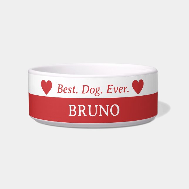 Best Dog Ever Red White Ceramic Dog Bowl (Front)