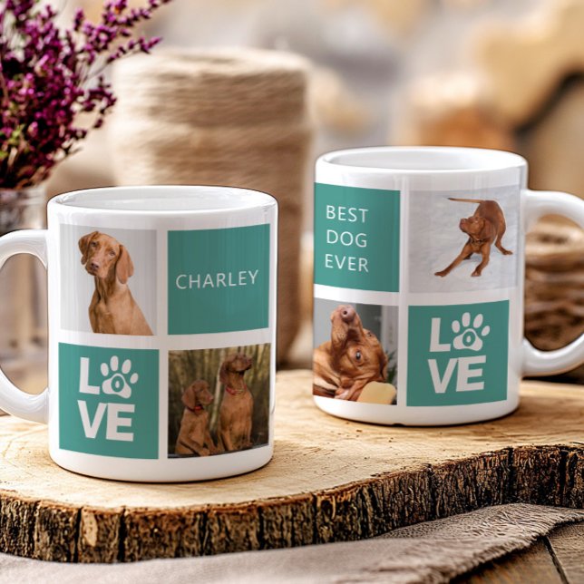 Best Dog Ever Teal  Personalised 5 Photo Mug (Creator Uploaded)