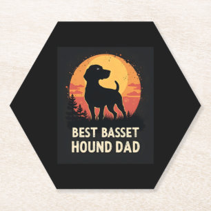 Best Dog Father Dad - Vintage Basset Hound T-Shirt Paper Coaster