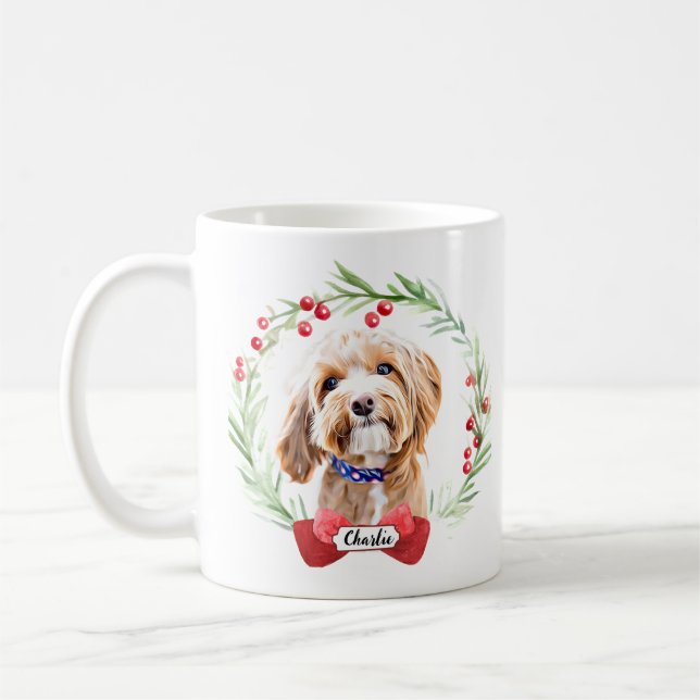 Best Dog in a Christmas Wreath Coffee Mug (Left)