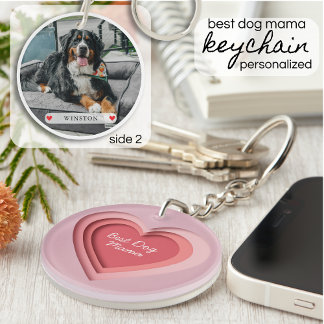 Best Dog Mama Custom Photo Heart Key Ring