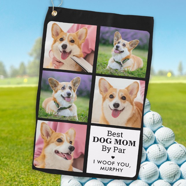Best DOG MOM By Par - Personalised 5 Photo Collage Golf Towel (Creator Uploaded)