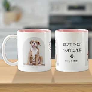 Best Dog Mom Ever 2 Photo Arch & Name Text 11 oz Two-Tone Coffee Mug